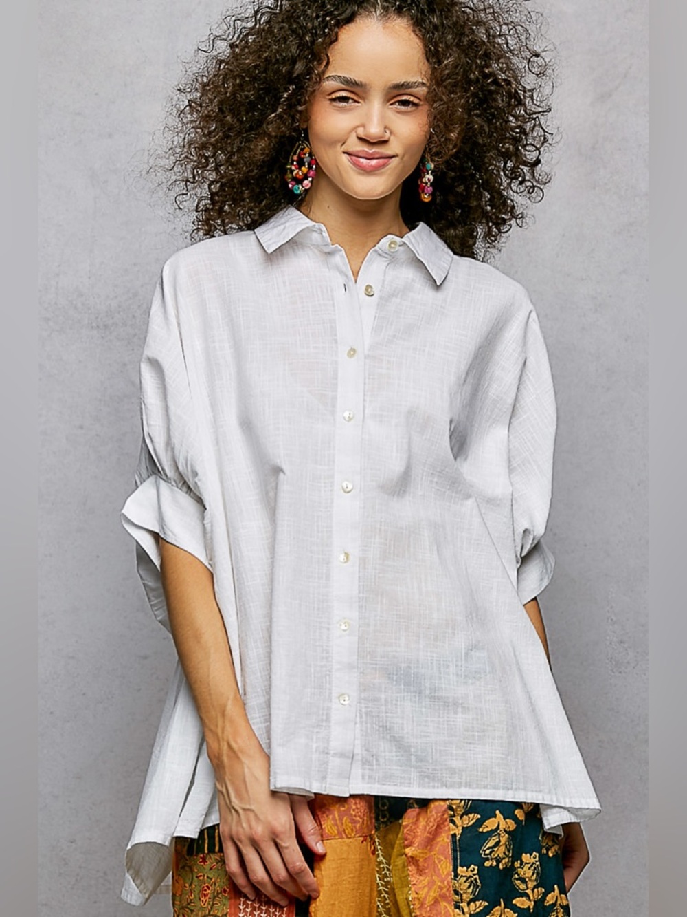 ♥️Hello Gorgeous! POL Button Down Half Dolman Sleeve Cotton Shirt